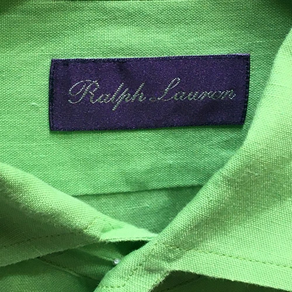 RALPH LAUREN  purple lable, Lime Linen Shirt Sz L